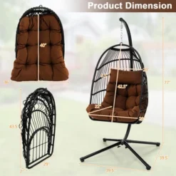 Costway Patio Hanging Egg Chair With Stand Waterproof Cover Folding Basket Cushion GreyBrown -Costway GUEST 276f4c14 6cec 4be0 9935 d0b27202f00d