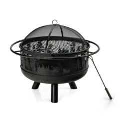 Costway 30'' Patio Round Fire Pit W/ Fire Poker Cooking Grill For Camping BBQ -Costway GUEST 2785c314 0970 41c1 b5cf 47d348231f15