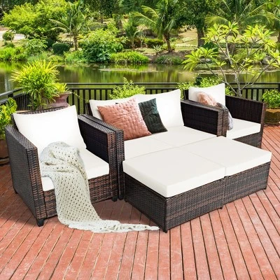 Costway 5PCS Patio Rattan Furniture Set Loveseat Sofa Ottoman Cushioned RedWhite 10 Costway 5PCS Patio Rattan Furniture Set Loveseat Sofa Ottoman Cushioned RedWhite - Image 10