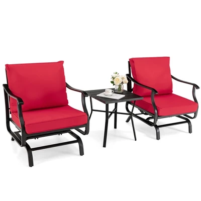 Costway 3PCS Patio Rocking Bistro Set Cushioned Chair Armrest Side Table Red 8 Costway 3PCS Patio Rocking Bistro Set Cushioned Chair Armrest Side Table Red - Image 8