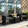 Costway 3PCS Patio Wicker Furniture Set Storage Table W/Protect Cover Cushioned