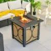 Costway 28 Inch Square Propane Gas Fire Pit Table With Fire Glasses &Rain Cover 50,000 BTU