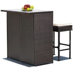 Costway 3PCS Patio Rattan Wicker Bar Table Stools Dining Set Cushioned Chairs Garden -Costway GUEST 27efd95d 6c52 4116 850a 603b60164ec7