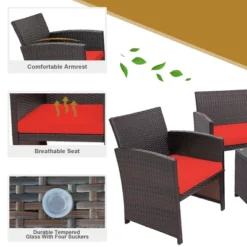 Costway 4PCS Patio Rattan Furniture Set Cushioned Chair Sofa Coffee Table White/Navy/Turquoise/Red -Costway GUEST 280c82ca 6c68 44e3 9760 231fffac2171