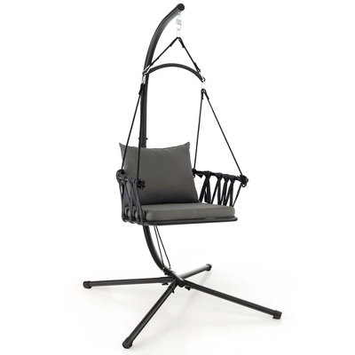 Costway Hanging Swing Hammock Chair With Stand Metal Frame Woven Backrest Seat Cushions 3 Costway Hanging Swing Hammock Chair With Stand Metal Frame Woven Backrest Seat Cushions - Image 3