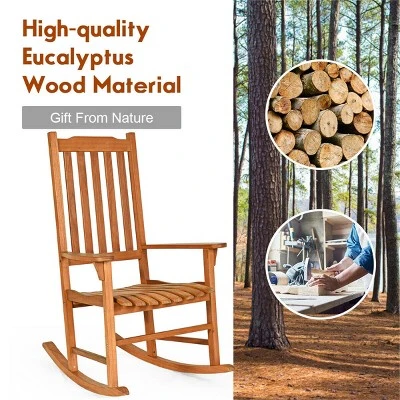 Costway Outdoor Eucalyptus Rocking Chair Single Rocker For Patio Deck Garden Natural 7 Costway Outdoor Eucalyptus Rocking Chair Single Rocker For Patio Deck Garden Natural - Image 7
