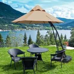 Costway 11FT Outdoor Cantilever Offset Hanging Umbrella W/ Base Wheel