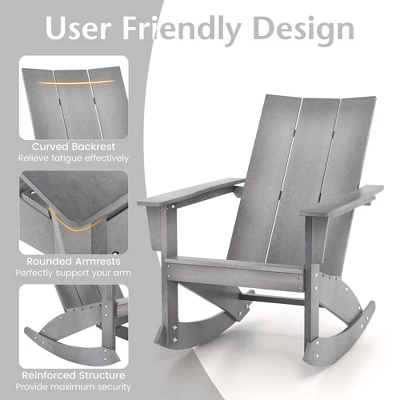 Costway Patio Adirondack Rocking Chair All Weather HDPE Porch Rocker 330lbs Grey Outdoor 8 Costway Patio Adirondack Rocking Chair All Weather HDPE Porch Rocker 330lbs Grey Outdoor - Image 8