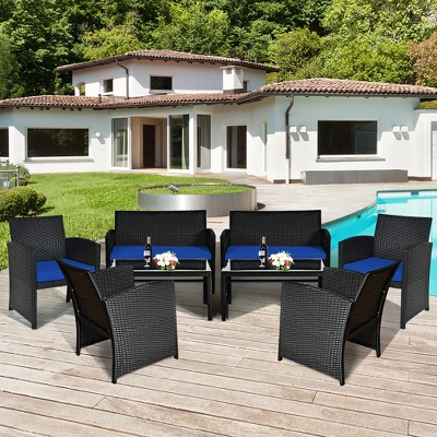 Costway 8PCS Patio Rattan Furniture Conversation Set Cushion Sofa Table Garden TurquoiseNavyBlackRed 10 Costway 8PCS Patio Rattan Furniture Conversation Set Cushion Sofa Table Garden TurquoiseNavyBlackRed - Image 10