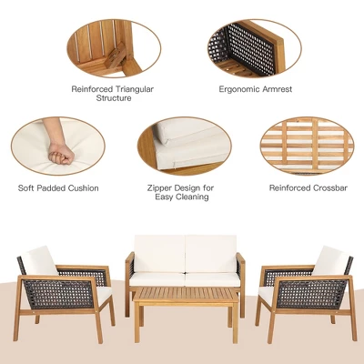 Costway 8PCS Patio Rattan Furniture Set Acacia Wood Cushioned Sofa Off 4 Costway 8PCS Patio Rattan Furniture Set Acacia Wood Cushioned Sofa Off - Image 4