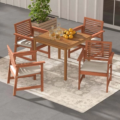 Costway Outdoor Dining Chair Patio Solid Wood Chairs With Comfortable Cushions 1 Costway Outdoor Dining Chair Patio Solid Wood Chairs With Comfortable Cushions
