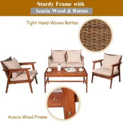 Costway 4PCS Patio Rattan Furniture Set Acacia Wood Frame Cushioned Sofa Chair Garden 14 Costway 4PCS Patio Rattan Furniture Set Acacia Wood Frame Cushioned Sofa Chair Garden -Costway GUEST 29180f84 8bf0 48de 88d9 84a15f0c7c16