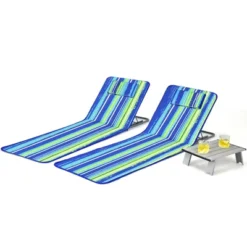 Costway 3-Piece Beach Lounge Chair Mat Set 2 Adjustable Lounge Chairs With Table BlueStripe 19 Costway 3-Piece Beach Lounge Chair Mat Set 2 Adjustable Lounge Chairs With Table BlueStripe -Costway GUEST 296704f9 9fe9 43e3 a132 b6cd61005709