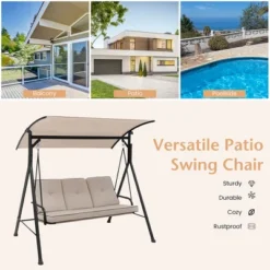 Costway 3-Person Hammock Chair Patio Porch Swing With Adjustable Canopy, Removable Cushion 15 Costway 3-Person Hammock Chair Patio Porch Swing With Adjustable Canopy, Removable Cushion -Costway GUEST 297354e4 2c48 4fe2 a18c e344d096b75b