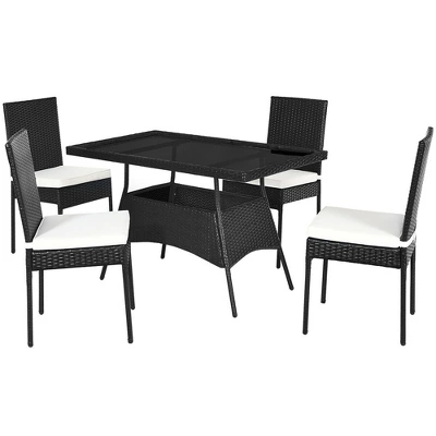 Costway 5PCS Patio Rattan Dining Set Cushioned Chair Table W/Glass Top Garden Furniture 9 Costway 5PCS Patio Rattan Dining Set Cushioned Chair Table W/Glass Top Garden Furniture - Image 9