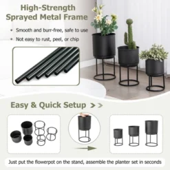Costway 3 Metal Planter Pot Stand Modern Decorative Flowerpots Set With Drainage Holes -Costway GUEST 29f2b22c d971 4e08 9668 208defd24b5c