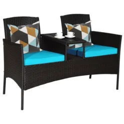 Costway Patio Rattan Conversation Set Loveseat Sofa Cushioned Coffee Table TurquoisRed -Costway GUEST 29f4bacb a6c0 4813 91c2 fc1acdc09a80