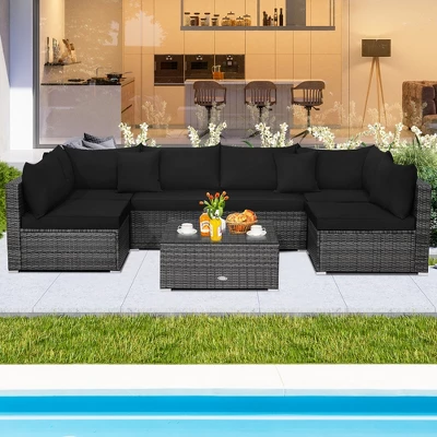 Costway 7PCS Patio Rattan Furniture Set Sectional Sofa Cushioned Garden 9 Costway 7PCS Patio Rattan Furniture Set Sectional Sofa Cushioned Garden - Image 9