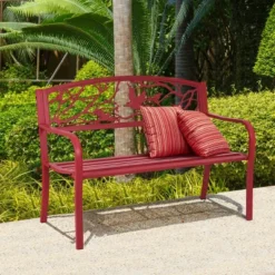 Costway Patio Garden Bench Park Yard Outdoor Furniture Cast Iron Porch Chair Red -Costway GUEST 2a09bd49 d5d4 407a b8fb b5b4689cc2fe