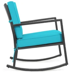 Costway Patio Rattan Rocker Chair Outdoor Glider Rocking Chair Cushion Lawn Turquoise -Costway GUEST 2a3bf0e7 9bfe 4516 ba6c 9fa862b1982d