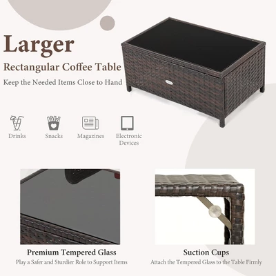 Costway 2PCS Patio Rattan Wicker Love-seat Coffee Table Set Cushioned Bench Garden Deck 5 Costway 2PCS Patio Rattan Wicker Love-seat Coffee Table Set Cushioned Bench Garden Deck - Image 5