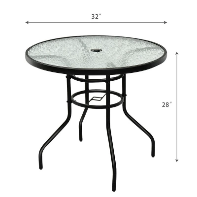 Costway 32'' Patio Round Table Tempered Glass Steel Frame Outdoor Pool Yard Garden 1 Costway 32'' Patio Round Table Tempered Glass Steel Frame Outdoor Pool Yard Garden