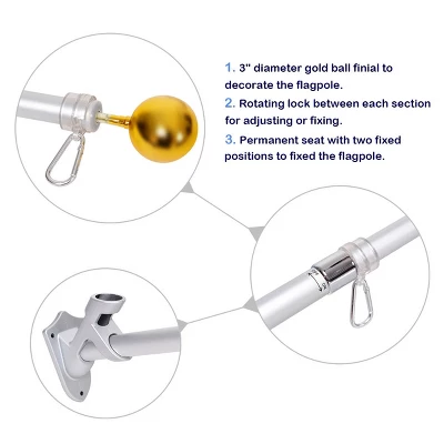 Costway American Flag Kit Wall Mount 5 Ft Spinning Pole 3'x5' US Flag Gold Ball Aluminum 6 Costway American Flag Kit Wall Mount 5 Ft Spinning Pole 3'x5' US Flag Gold Ball Aluminum - Image 6