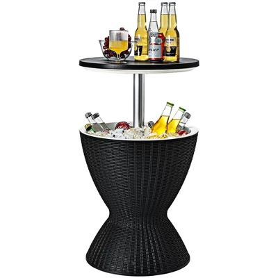 Costway 8 Gallon 3 In 1 Patio Rattan Cooler Bar Table Adjust Ice Bucket BrownBlack 2 Costway 8 Gallon 3 In 1 Patio Rattan Cooler Bar Table Adjust Ice Bucket BrownBlack - Image 2