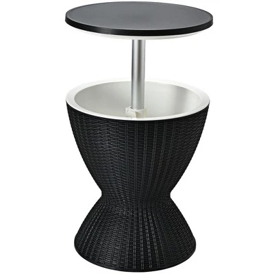 Costway 8 Gallon 3 In 1 Patio Rattan Cooler Bar Table Adjust Ice Bucket BrownBlack 9 Costway 8 Gallon 3 In 1 Patio Rattan Cooler Bar Table Adjust Ice Bucket BrownBlack - Image 9