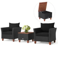 Costway 3PCS Patio Rattan Furniture Set Cushioned Sofa Storage Table With Wood Top Red/Black 18 Costway 3PCS Patio Rattan Furniture Set Cushioned Sofa Storage Table With Wood Top Red/Black -Costway GUEST 2b857814 370f 407d aa43 3b14d321efb5