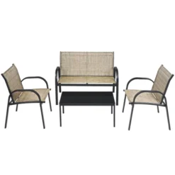 Costway 4 PCS Patio Furniture Set Sofa Coffee Table Steel Frame Garden Brown -Costway GUEST 2bd2edb6 d9db 4d20 89a2 3d40b1e8d810