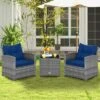 Costway 3PCS Patio Rattan Furniture Bistro Set Cushioned Sofas Side Table Armrest