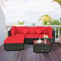 Costway 5PCS Patio Rattan Furniture Set Sectional Conversation Set W/Red Cushions -Costway GUEST 2c10baad d02e 4075 b92f 75a34d572c1b