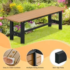 Costway 2PCS Outdoor HDPE Bench With Metal Frame 47'' X 14'' X 16'' For Yard Garden Brown/Black/Gray -Costway GUEST 2c1d17cd dac9 4880 80a3 a29cb0183a1e