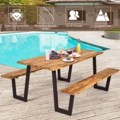 Costway Patented Picnic Table With 2 Benches 70'' Dining Table Set With Seats And Umbrella Hole 14 Costway Patented Picnic Table With 2 Benches 70'' Dining Table Set With Seats And Umbrella Hole -Costway GUEST 2c4b4b8e a407 4776 a95f 0e5bda0bc411
