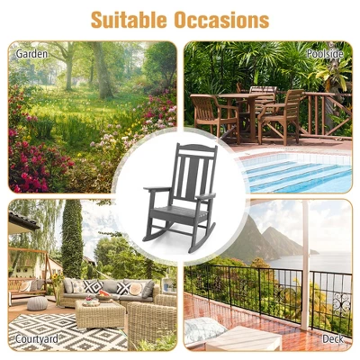 Costway Patio Rocking Chair All-Weather HDPE Rocker High Back Porch WhiteGreyTurquoise 7 Costway Patio Rocking Chair All-Weather HDPE Rocker High Back Porch WhiteGreyTurquoise - Image 7