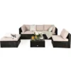 Costway 6PCS Outdoor Patio Rattan Furniture Set Sectional Sofa Ottoman Cushioned