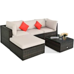 Costway 5PCS Outdoor Patio Rattan Furniture Set Sectional Conversation W/Beige Cushion 8 Costway 5PCS Outdoor Patio Rattan Furniture Set Sectional Conversation W/Beige Cushion -Costway GUEST 2cca57b3 b09a 4b41 920d 5718aa7a12e8 2