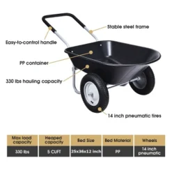 Costway 2 Tire Wheelbarrow Cart Heavy-duty Dolly Utility Cart Black -Costway GUEST 2cdf718b 15de 474b a9b6 d8293d2eb24a