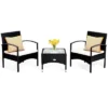 Costway 3 PCS Furniture Set Table & 2 Chair Patio Wicker Rattan W/Cushion
