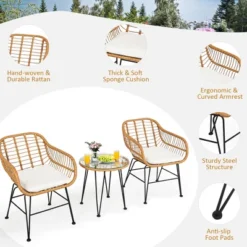 Costway 3PCS Patio Rattan Bistro Furniture Set Cushioned Chair Table -Costway GUEST 2cf2b960 b932 4007 a3ec 9ce2a14375b6