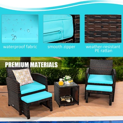 Costway 5PCS Patio Rattan Wicker Furniture Set Sofa Ottoman Cushion Turquoise 5 Costway 5PCS Patio Rattan Wicker Furniture Set Sofa Ottoman Cushion Turquoise - Image 5