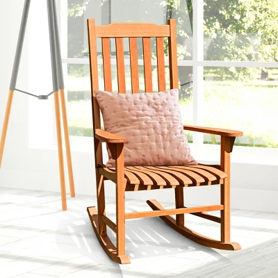 Costway 2 PCS Outdoor Eucalyptus Rocking Chair Single Rocker For Patio Deck Natural 3 Costway 2 PCS Outdoor Eucalyptus Rocking Chair Single Rocker For Patio Deck Natural - Image 3