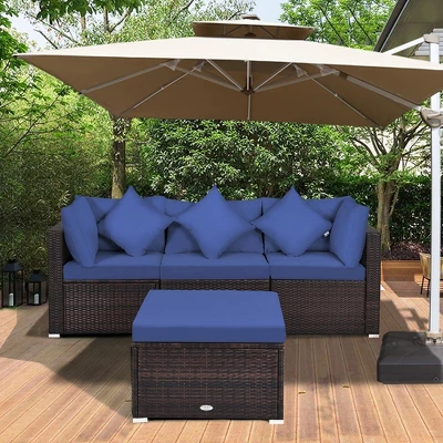 Costway 4PCS Patio Rattan Furniture Set Sofa Ottoman Cushion Garden Deck Navy 1 Costway 4PCS Patio Rattan Furniture Set Sofa Ottoman Cushion Garden Deck Navy
