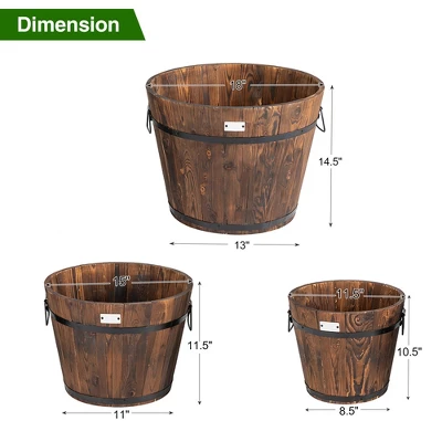 Costway 3 Pcs Wooden Planter Barrel Set Decorative Flower Bed Multiple Size 2 Costway 3 Pcs Wooden Planter Barrel Set Decorative Flower Bed Multiple Size - Image 2
