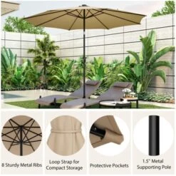 Costway 10 FT 112 LED Solar-Lighted Patio Table Market Umbrella Crank Tilt Outdoor Beige/Coffee/Navy/Wine -Costway GUEST 2d8e8009 8c78 4535 9f01 421ad214c171