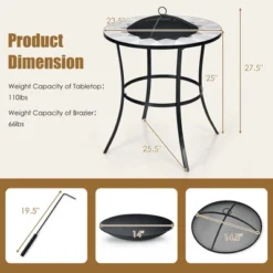 Costway 23.5'' Round Fire Pit Table Wood Burning Heater W/ Mesh Cover & Fire Poker -Costway GUEST 2dab4ae3 d990 4acc ad85 7061e7f45258