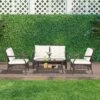 Costway 4 PCS Outdoor Rattan Conversation Set Patio Rattan Sofa Set W/ Protective Cover