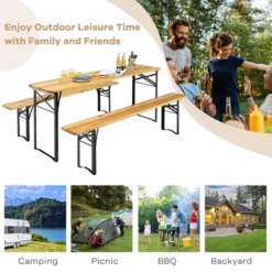 Costway 3 PCS Beer Table Bench Set Folding Wooden Top Picnic Table Patio Garden 15 Costway 3 PCS Beer Table Bench Set Folding Wooden Top Picnic Table Patio Garden -Costway GUEST 2e13e93f 8c5e 4e46 80b8 4c116d24d7b8