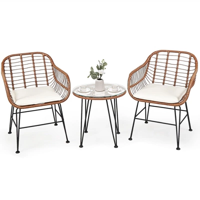 Costway 3PCS Patio Rattan Bistro Set Coffee Table Armchair Garden 3 Costway 3PCS Patio Rattan Bistro Set Coffee Table Armchair Garden - Image 3